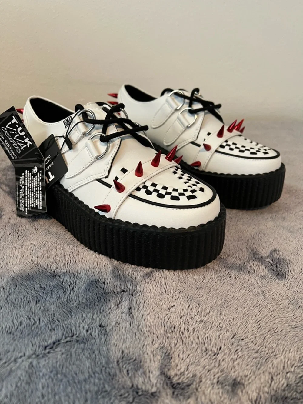 TUK White Leather Spike Viva Mondo Creepers Men’s Size 4 Women’s Size 6 NIB